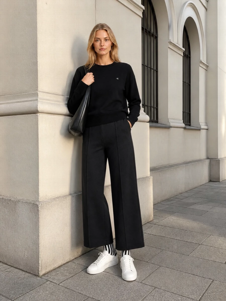 Calvin klein black knit wide leg trousers sneakers