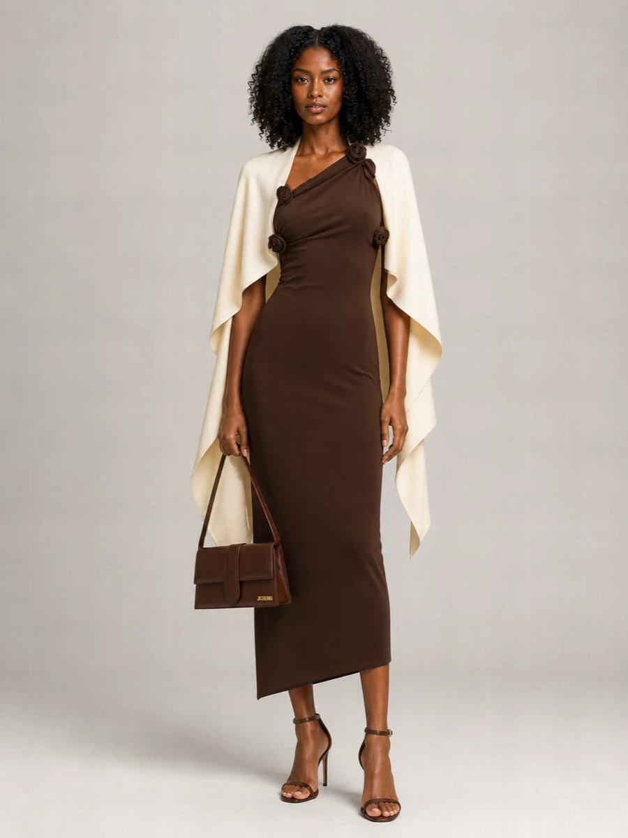 Coperni Asymmetric One-Shoulder Cutout Floral-Embellished Midi Dress