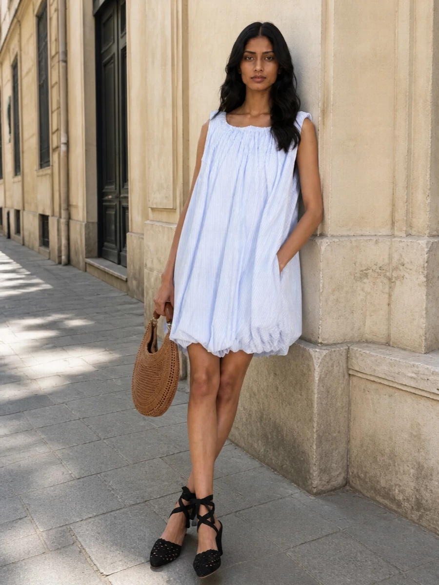 Jacquemus striped tent dress wedge sandals