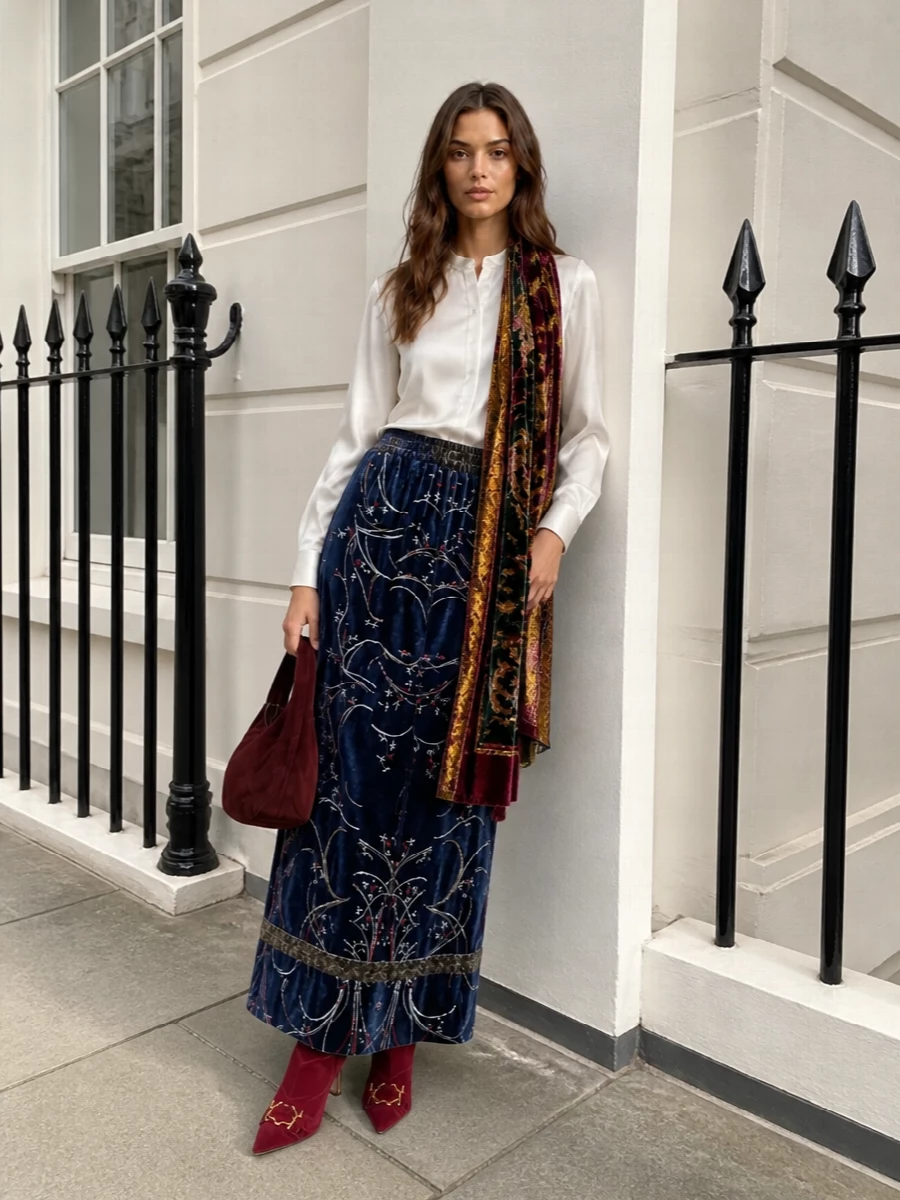 Pierre louis mascia velvet maxi skirt outfit