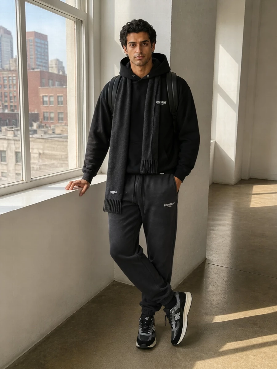 Represent hoodie charcoal joggers new balance sneakers