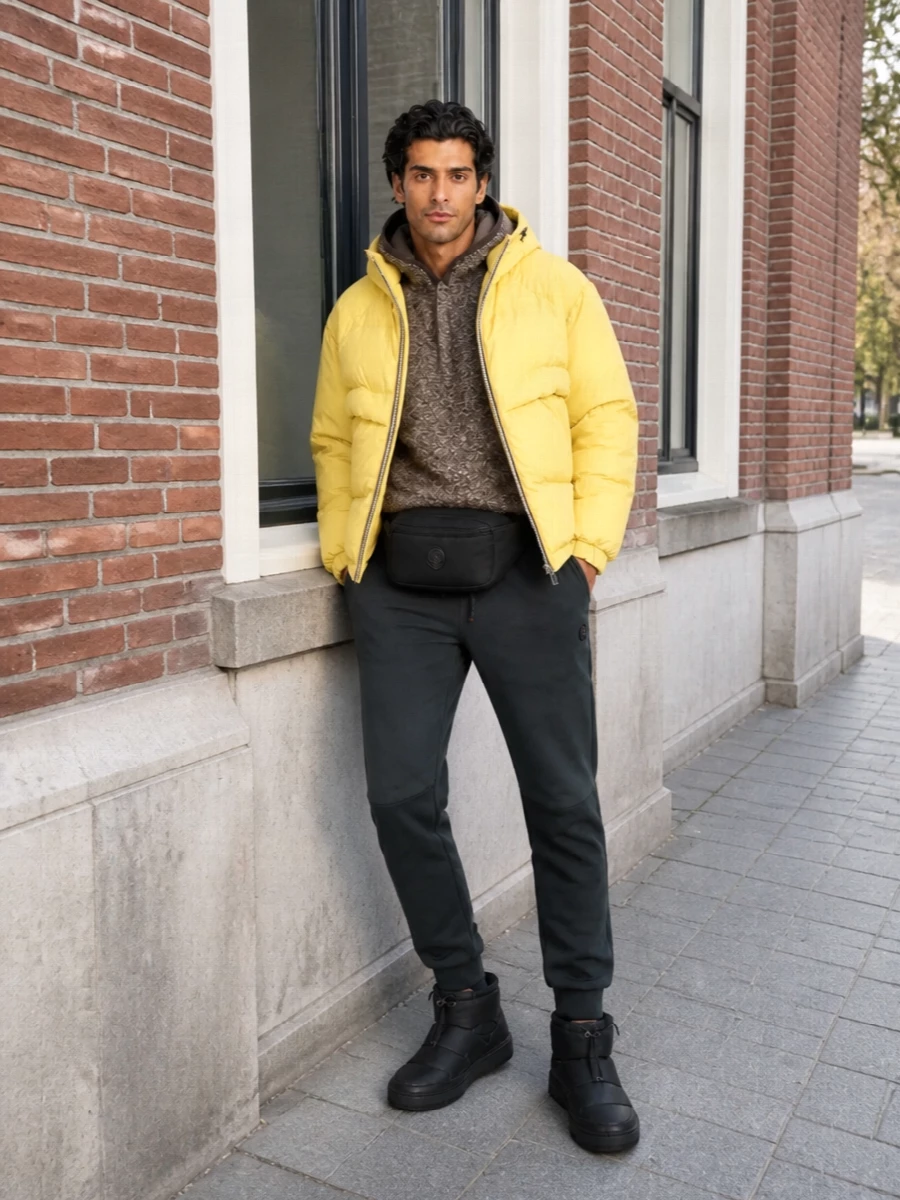 K way yellow puffer charcoal joggers lanvin boots