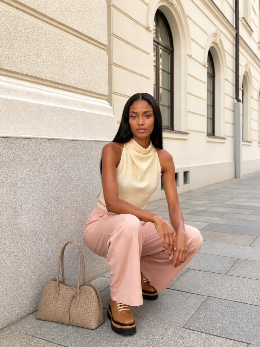 Stella mccartney blush wide leg trousers outfit