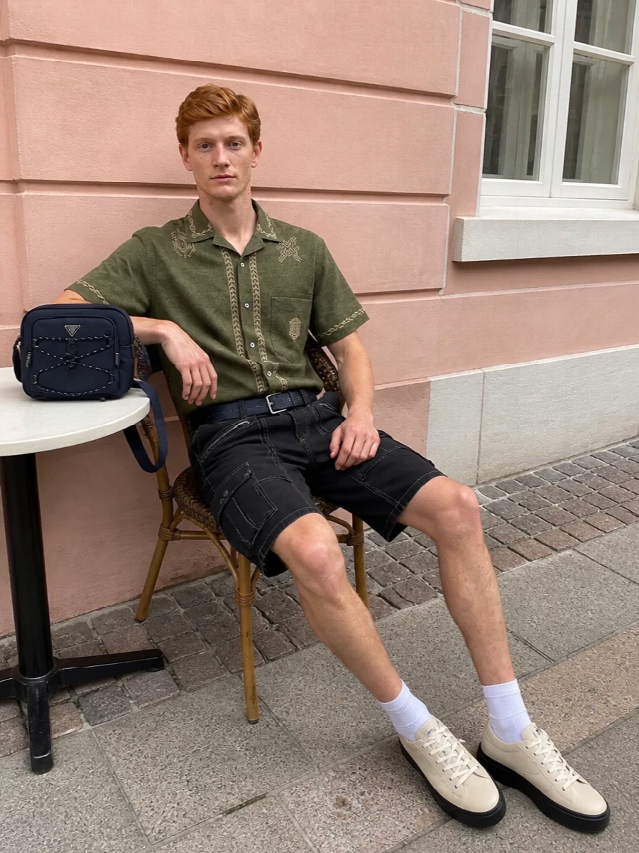 Isabel marant cargo shorts olive shirt sneakers
