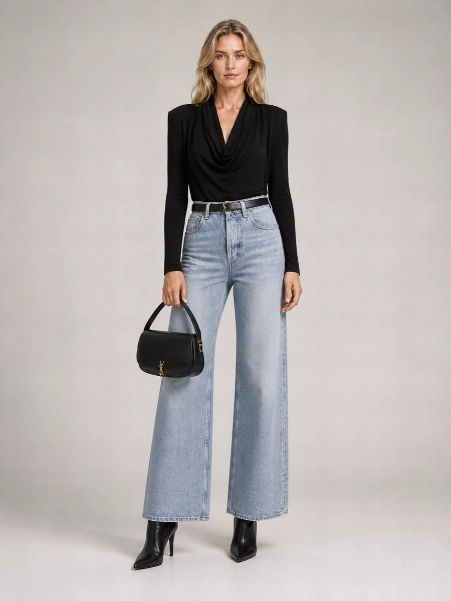 Saint Laurent Denim High-Rise Wide-Leg Jeans