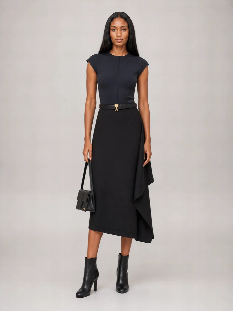 Ami Paris Virgin Wool Midi Wrap Skirt