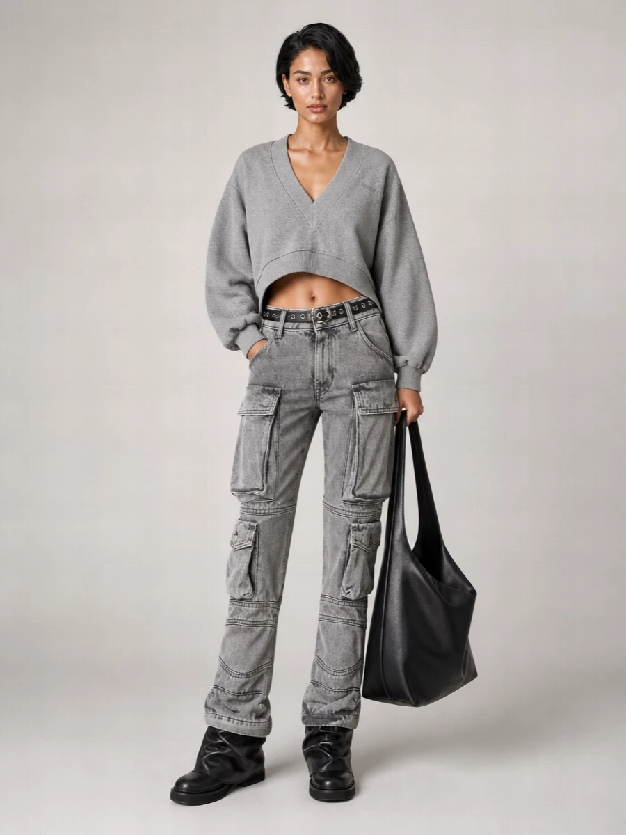 The Attico Cotton V-Neck Loose-Fit Sweatshirt