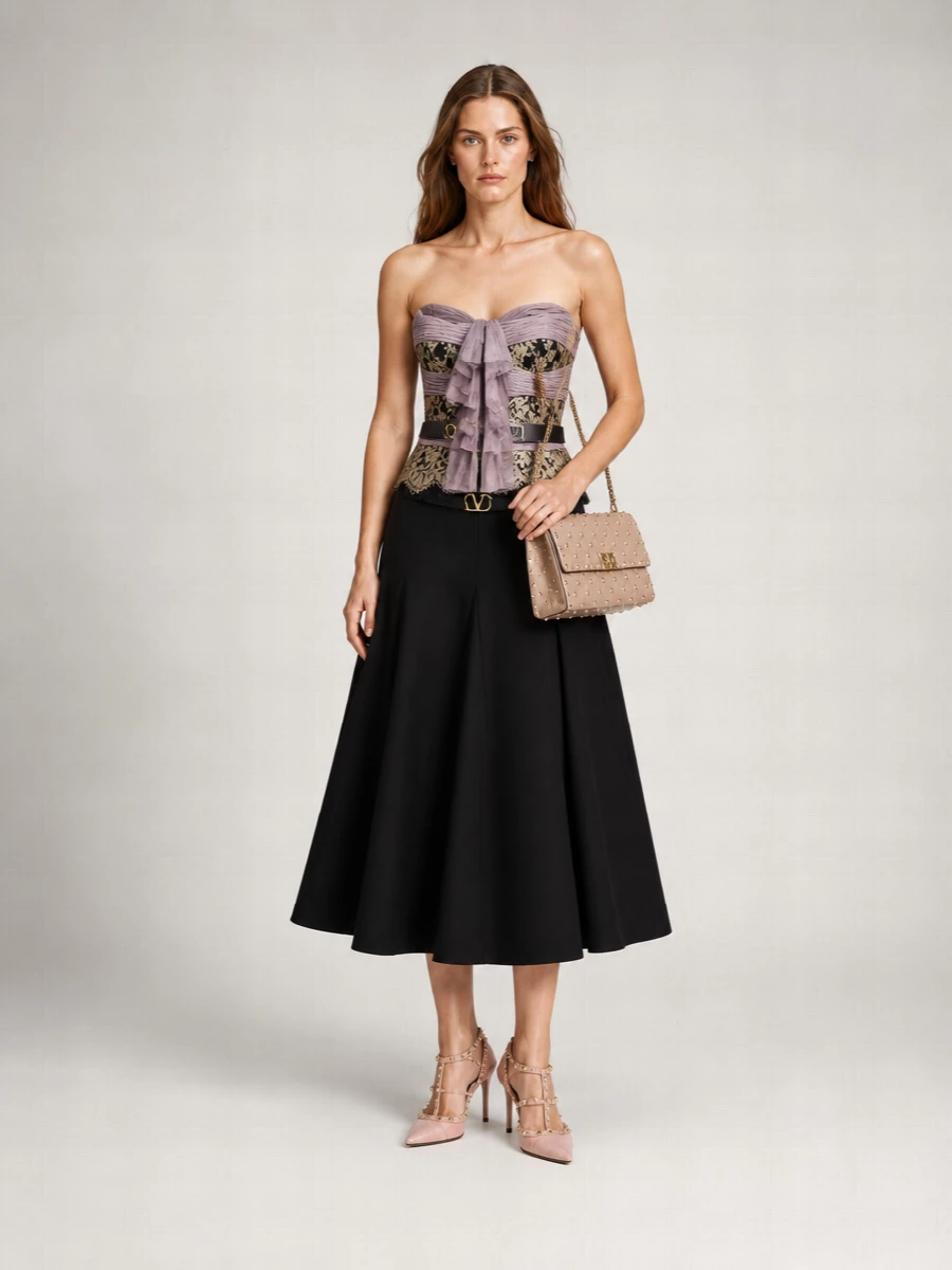 Valentino Silk Lace-Insert Chiffon Blouse