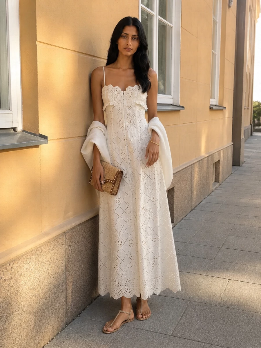 Alberta ferretti ivory maxi dress raffia bag