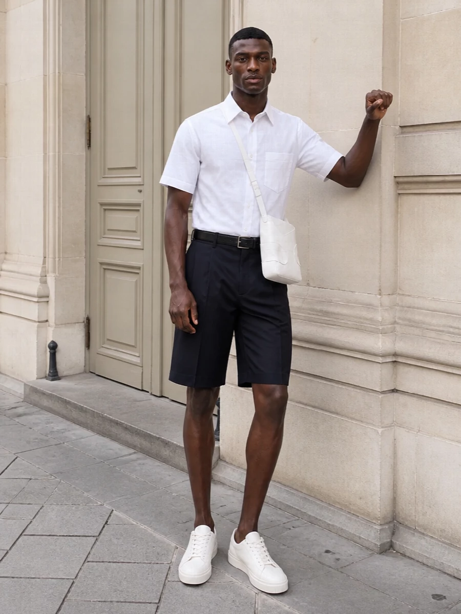 Ami paris navy shorts white shirt prada sneakers
