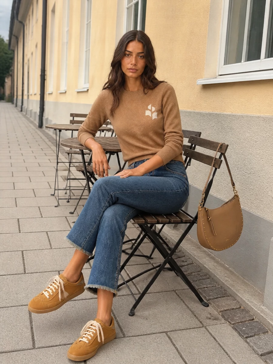 Isabel marant camel sneakers logo knit jeans