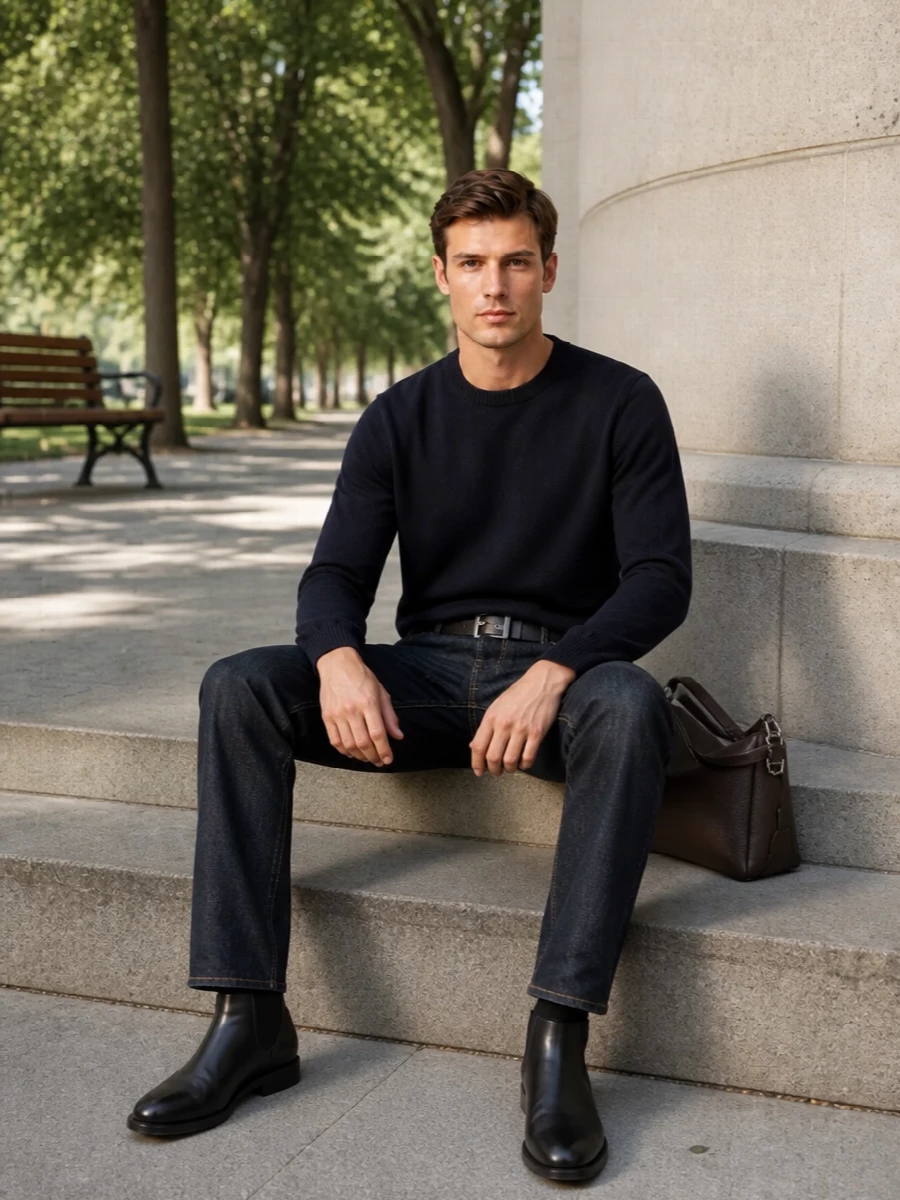 Fendi dark denim navy knit chelsea boots