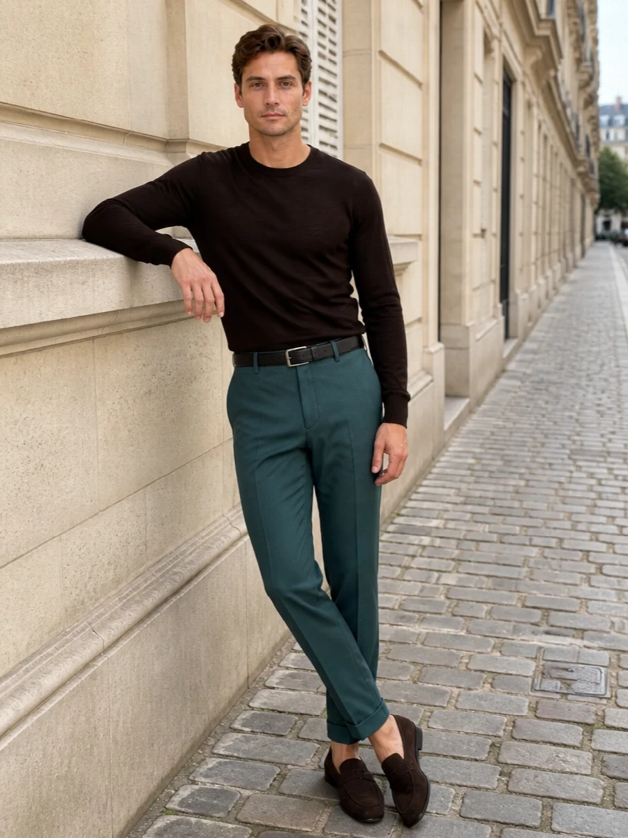 Paul smith merino sweater teal trousers loafers