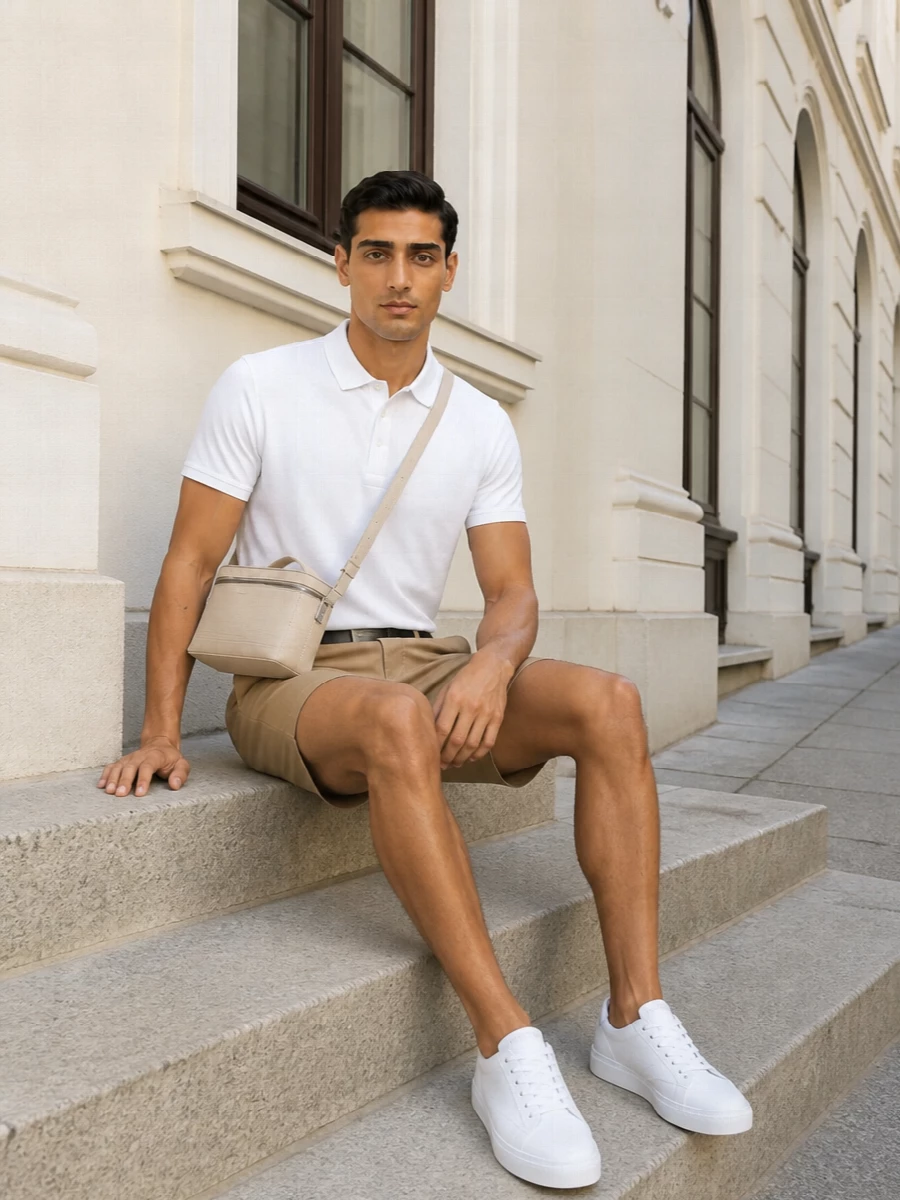 Givenchy white polo camel shorts sneakers