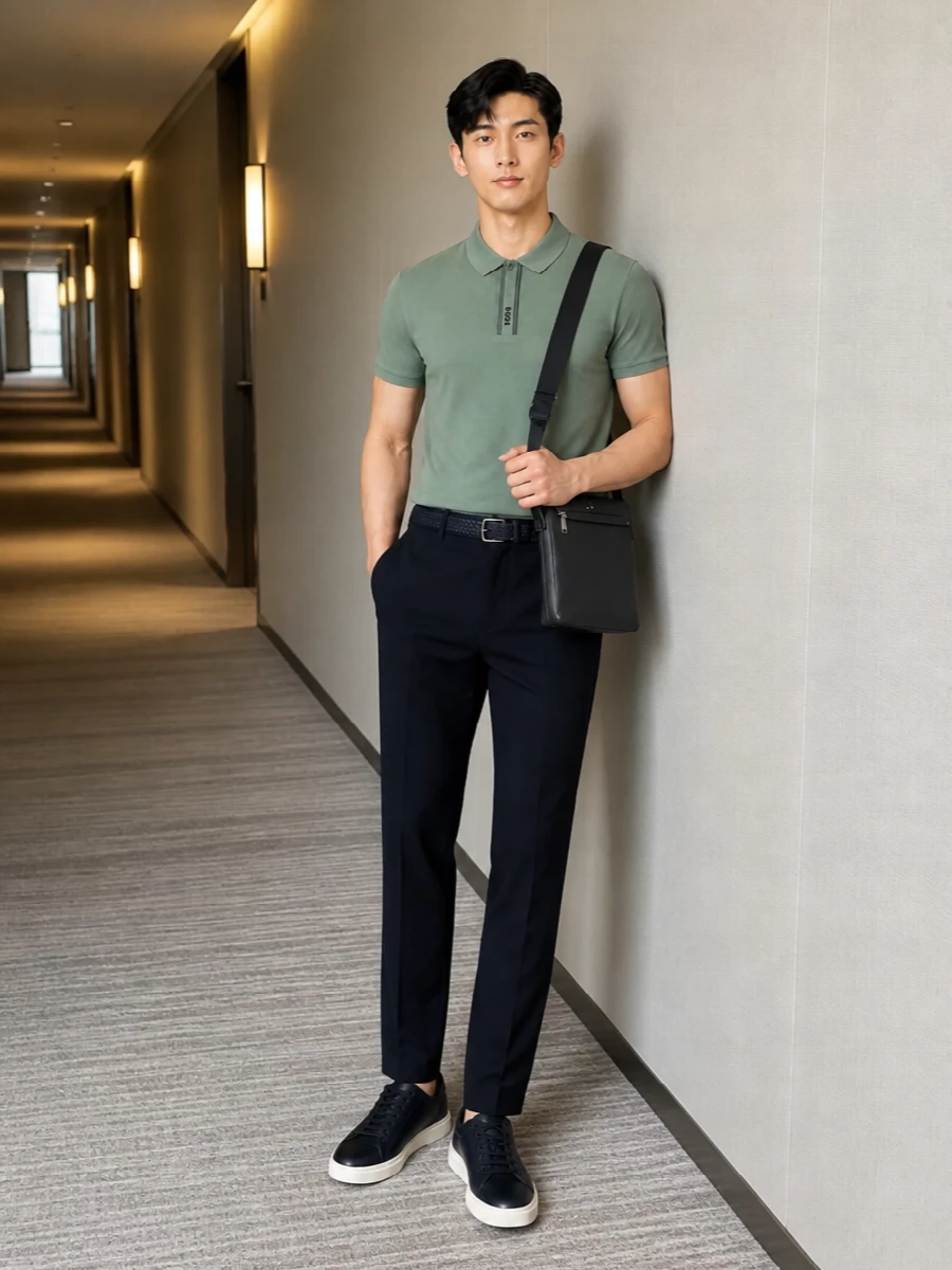 Boss sage polo navy tapered trousers sneakers