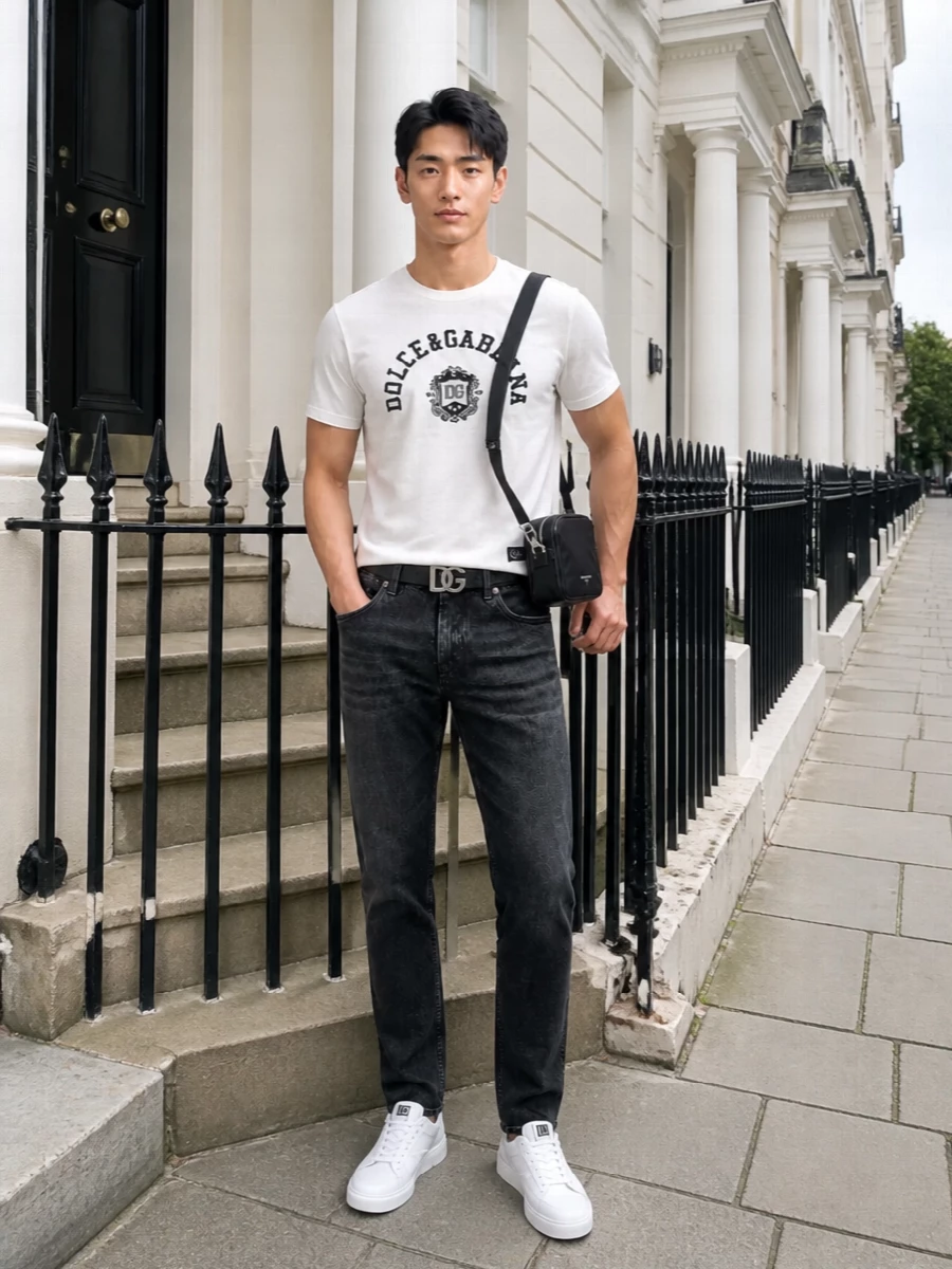 Dolce gabbana logo tee black jeans sneakers