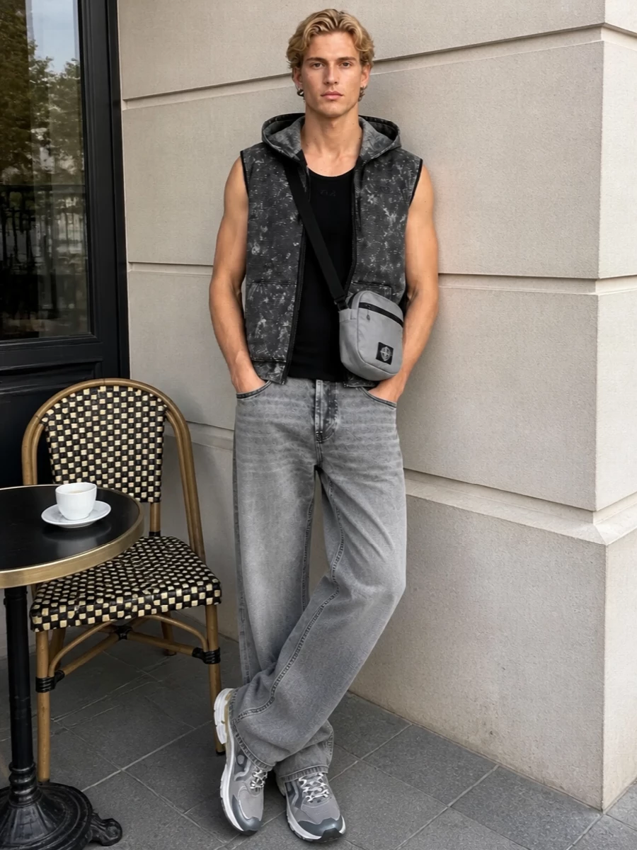 Diesel grey hoodie washed jeans technical runners