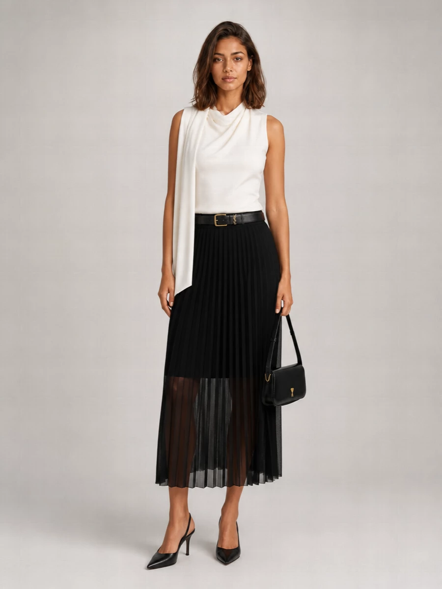 Ami Paris High-Rise Pleated Maxi Skirt