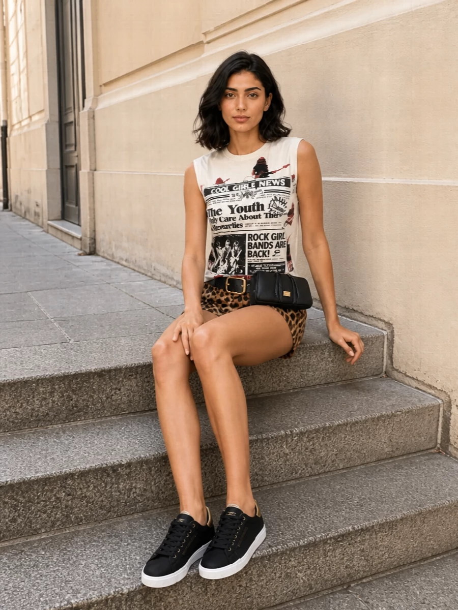 Dolce gabbana leopard shorts graphic tee outfit