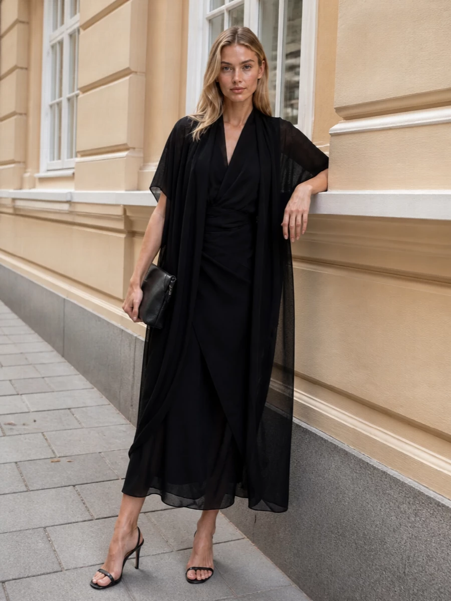 Maison margiela black wrap dress sheer robe