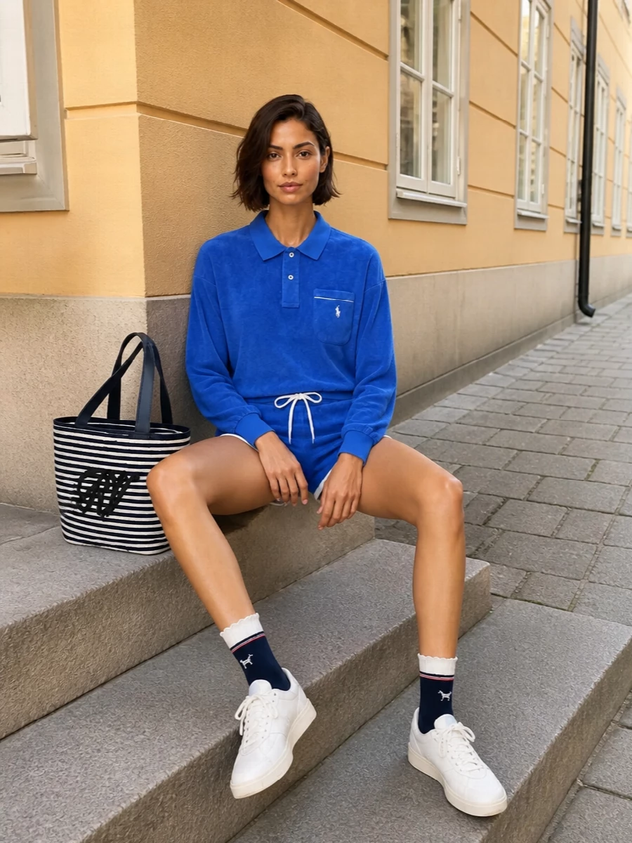 Polo ralph lauren terry shorts white sneakers