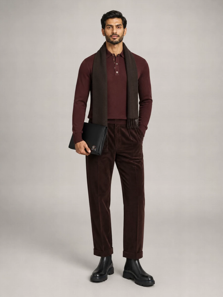 Burberry Ribbed Wool Long-Sleeve Polo Shirt