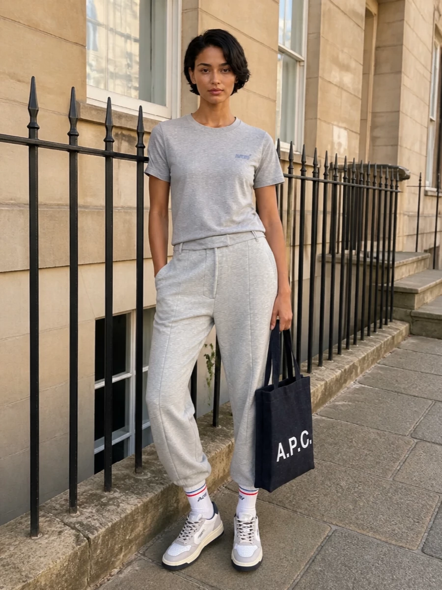 Autry grey tee rotate track pants apc tote