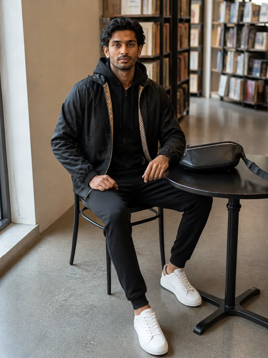 Burberry mens black windbreaker jogger outfit