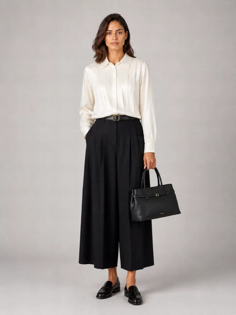 Our Legacy virgin wool asymmetric pleated midi skirt