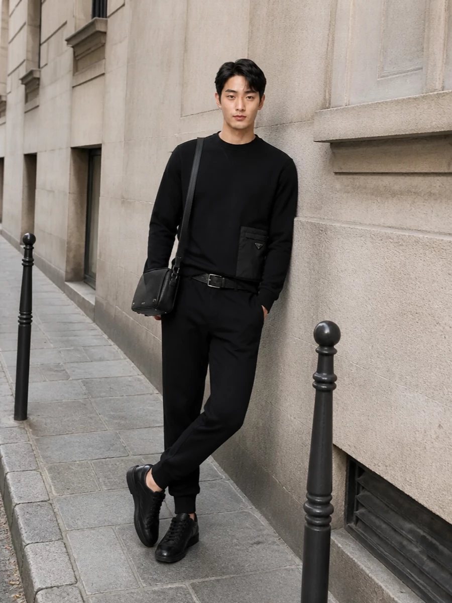 Prada black jogger sweatshirt tracksuit outfit