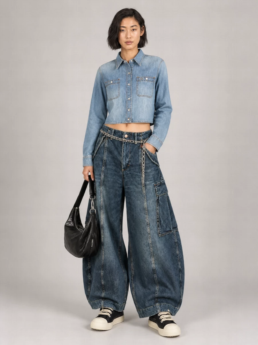 R13 Denim Oversized Balloon Cargo Jeans
