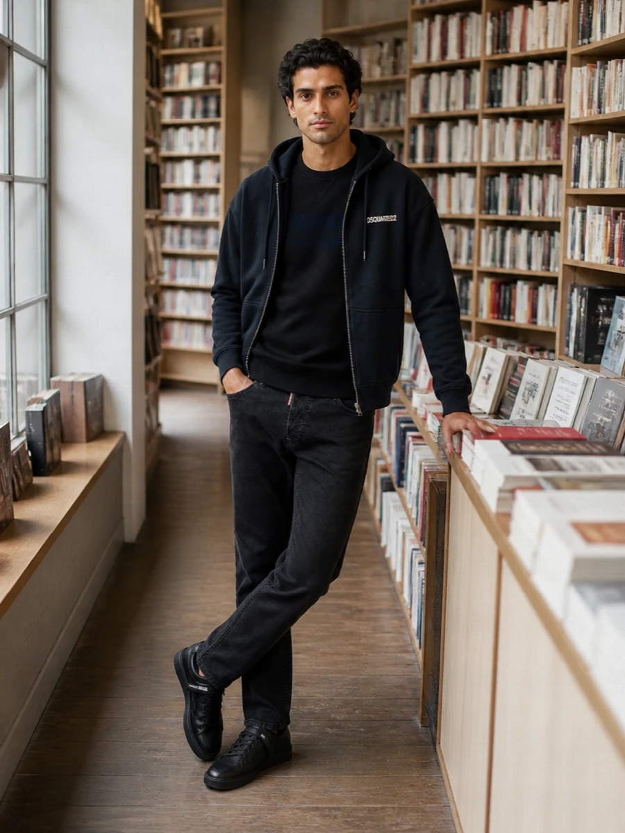 Dsquared2 hoodie black jeans sneakers outfit
