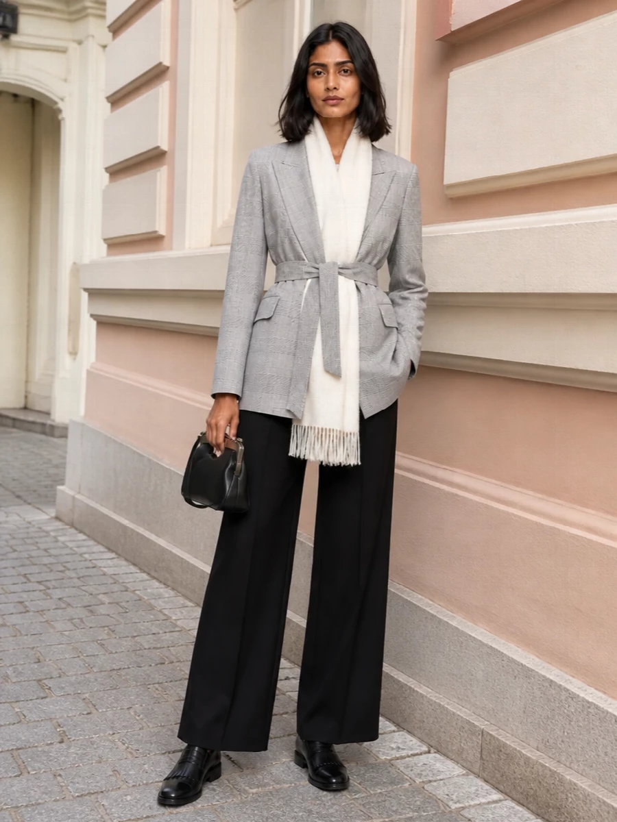 Max mara belted blazer black wide leg trousers