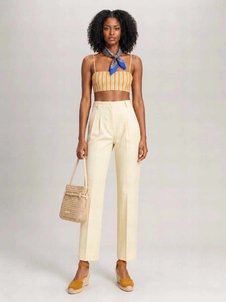 The Andamane Striped Cotton Bralette Crop Bikini Top