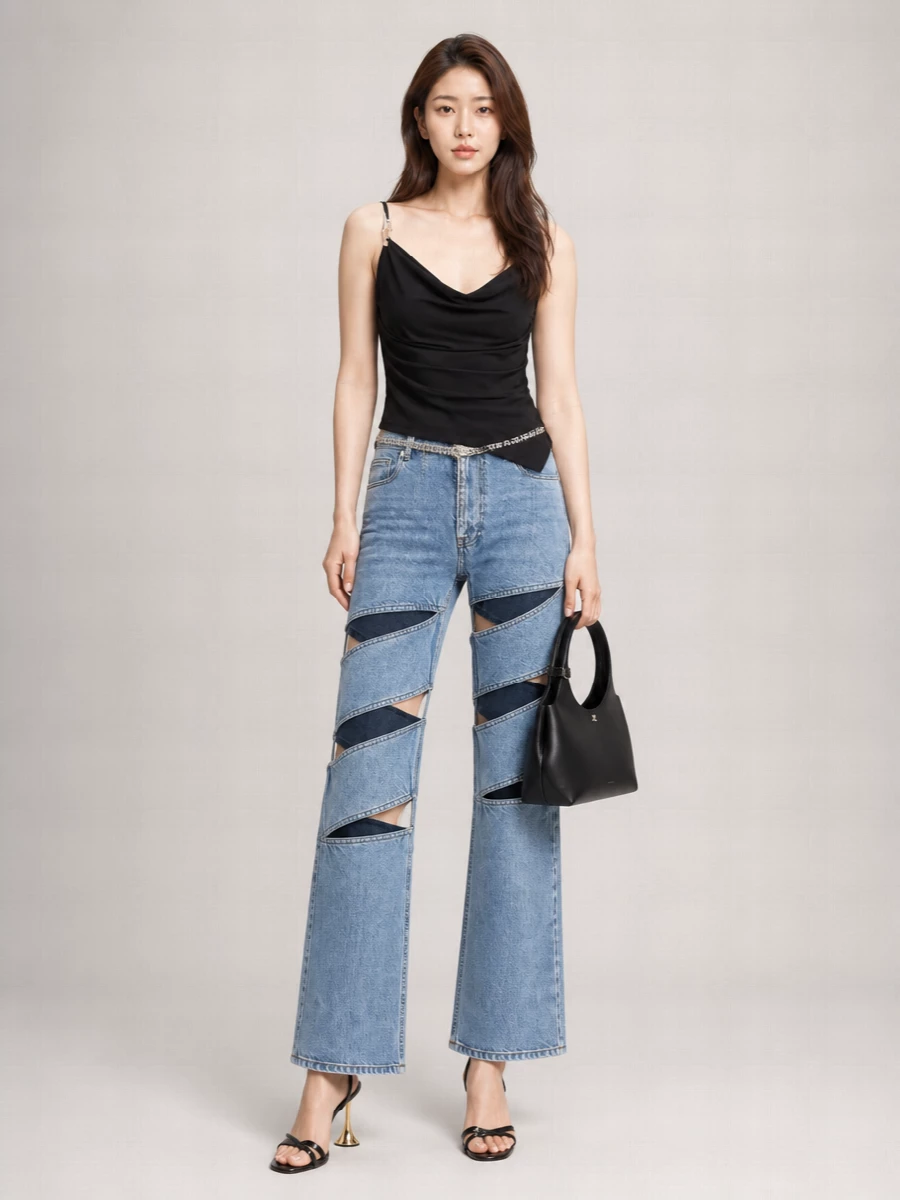 Coperni Denim Spiral Cutout Flared Trousers