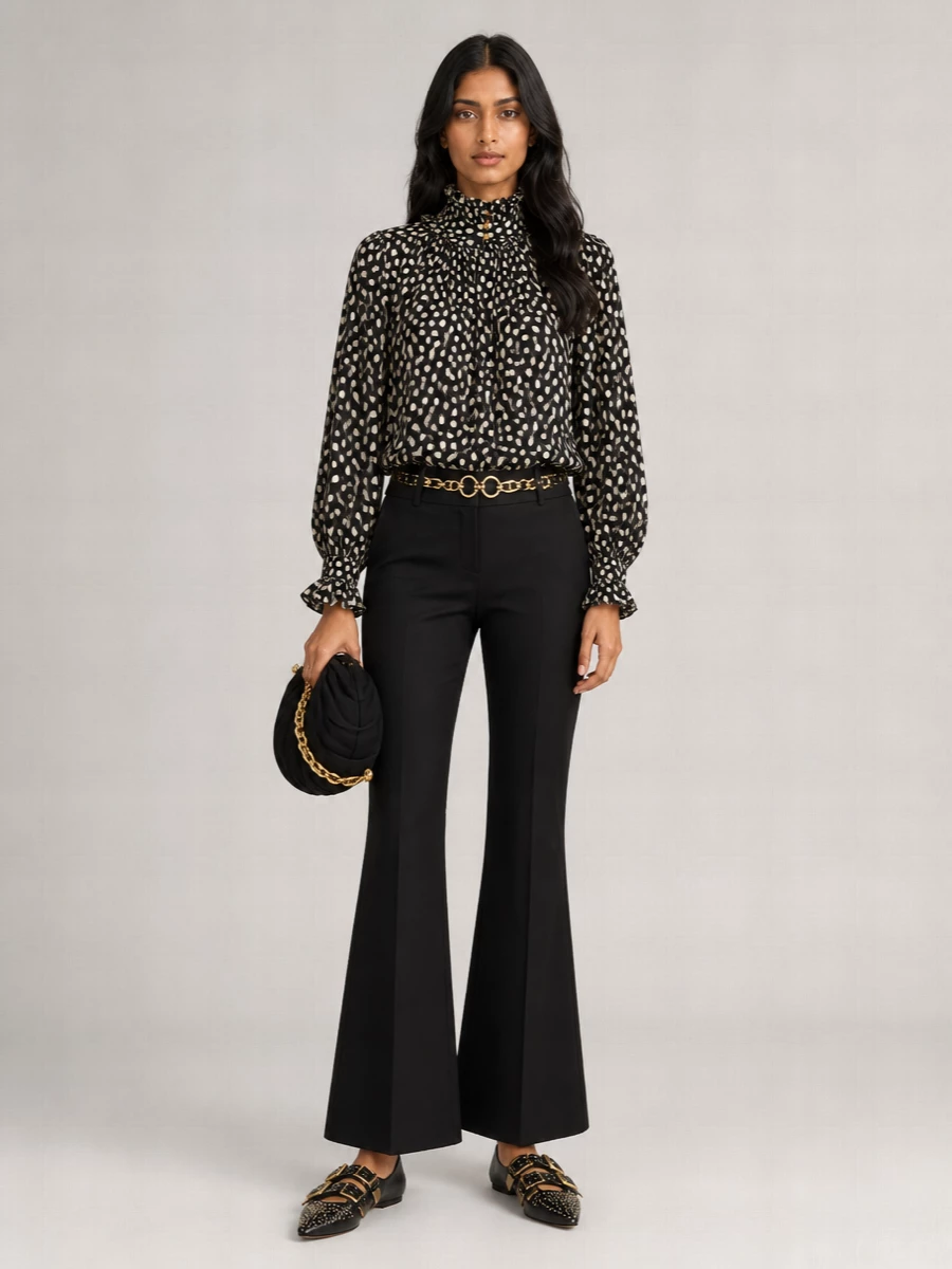 Chloé Silk Dotted Ruffled Long-Sleeve Blouse