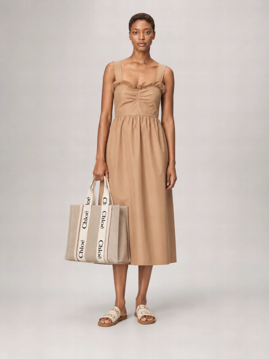 Chloé Linen Logo-Print Slides
