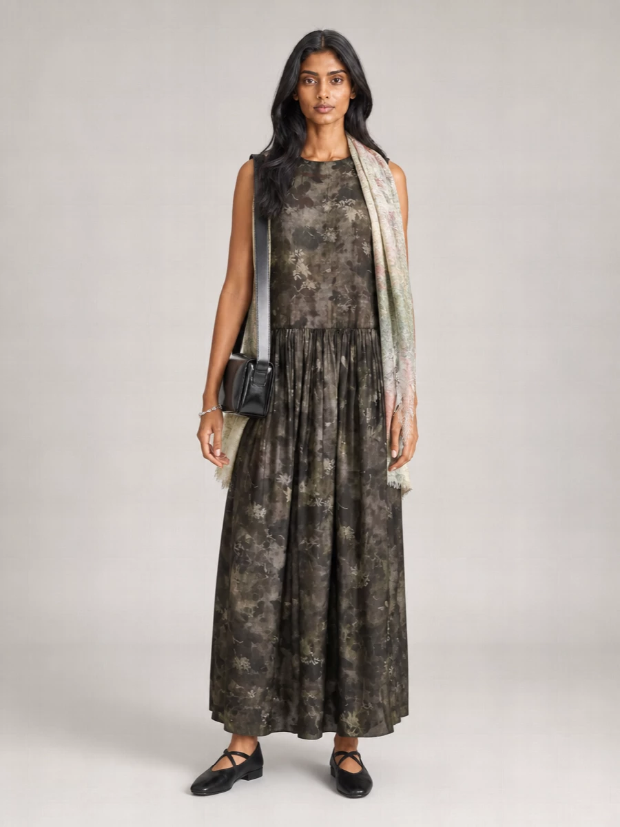 Uma Wang Printed Sleeveless Midi Dress