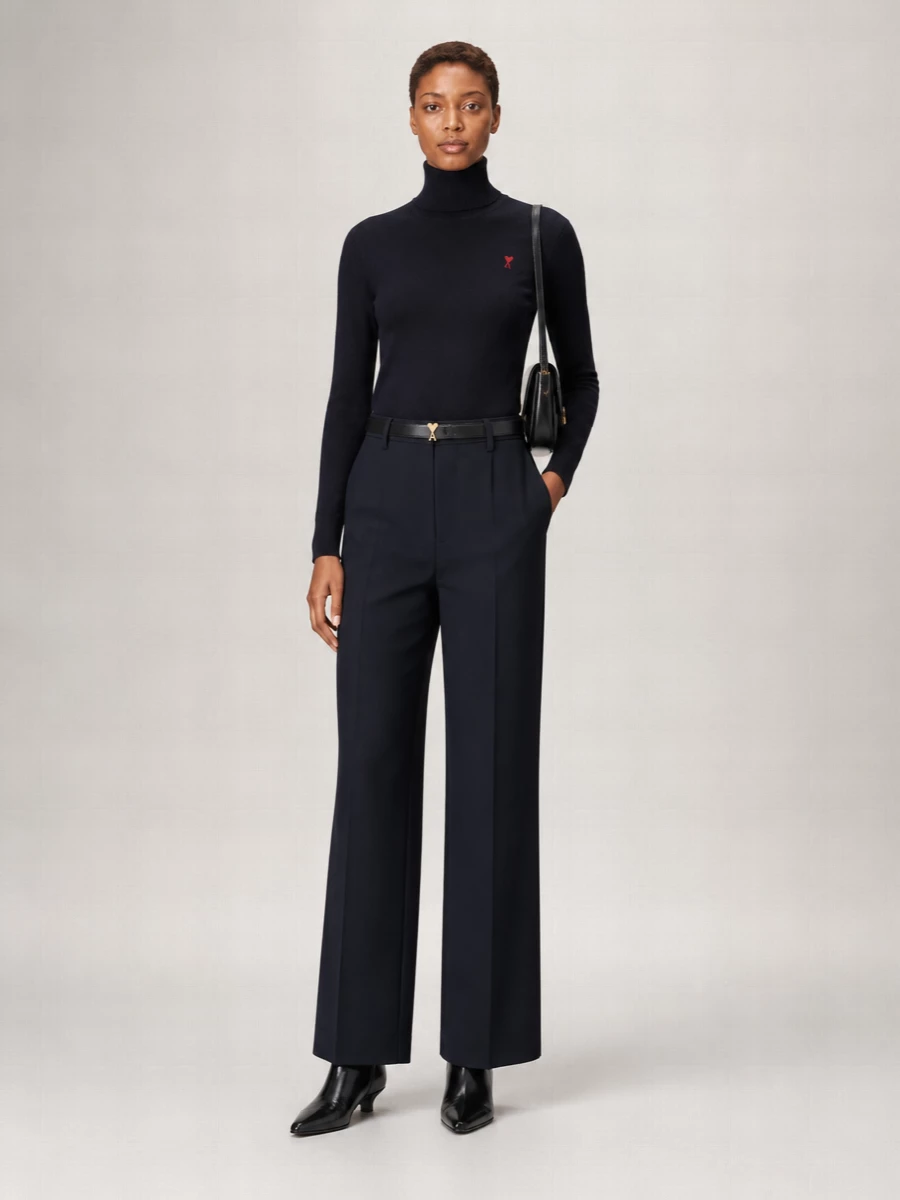 Ami Paris Merino Wool Ribbed Turtleneck Sweater