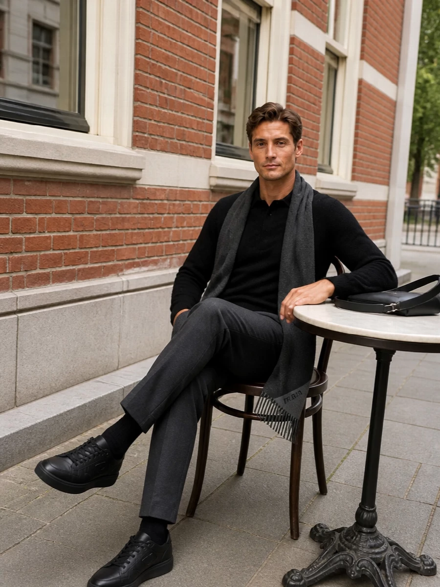 Auralee polo prada charcoal trousers outfit