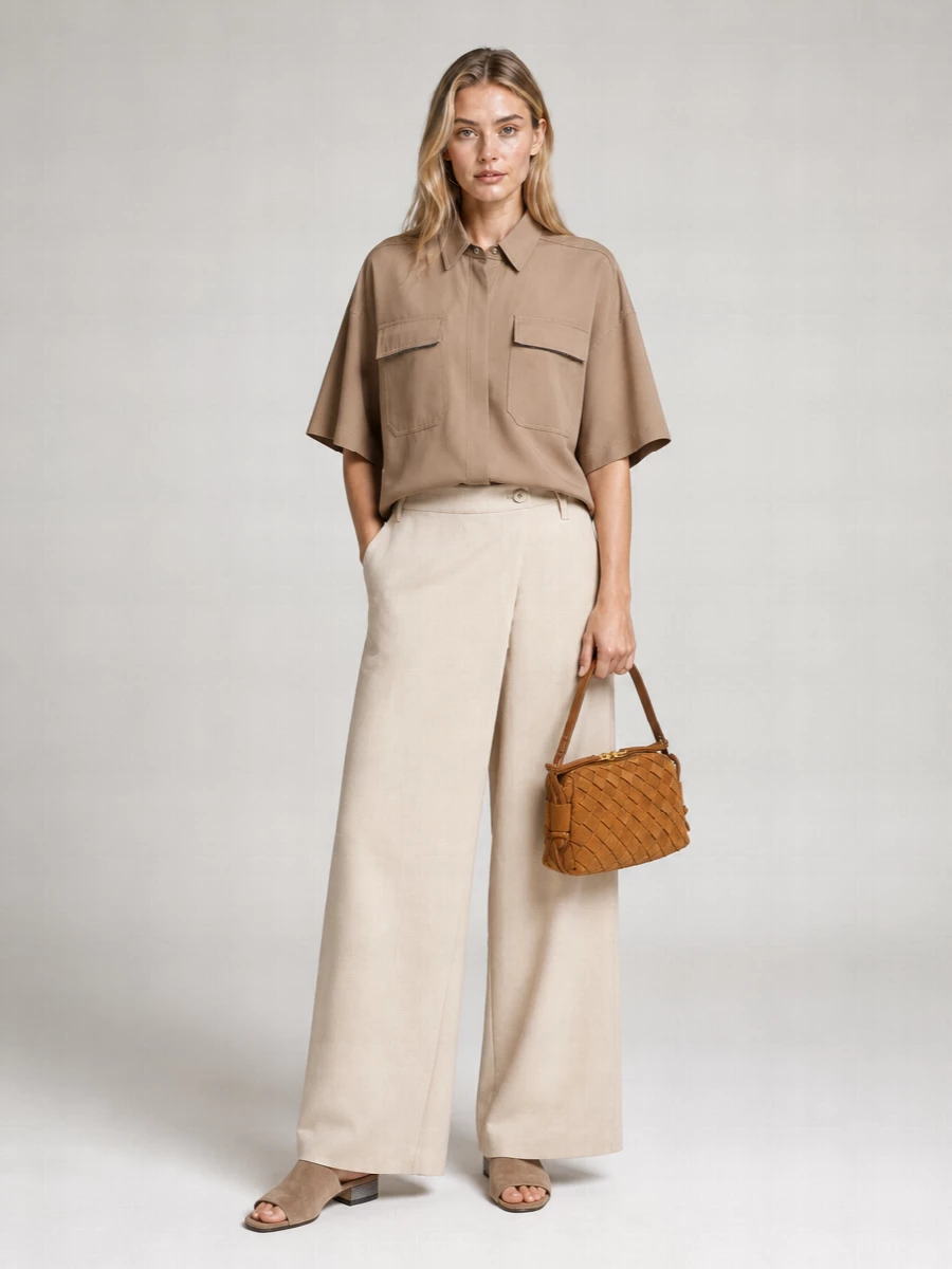 Brunello Cucinelli Linen Blend Oversized Short-Sleeve Shirt