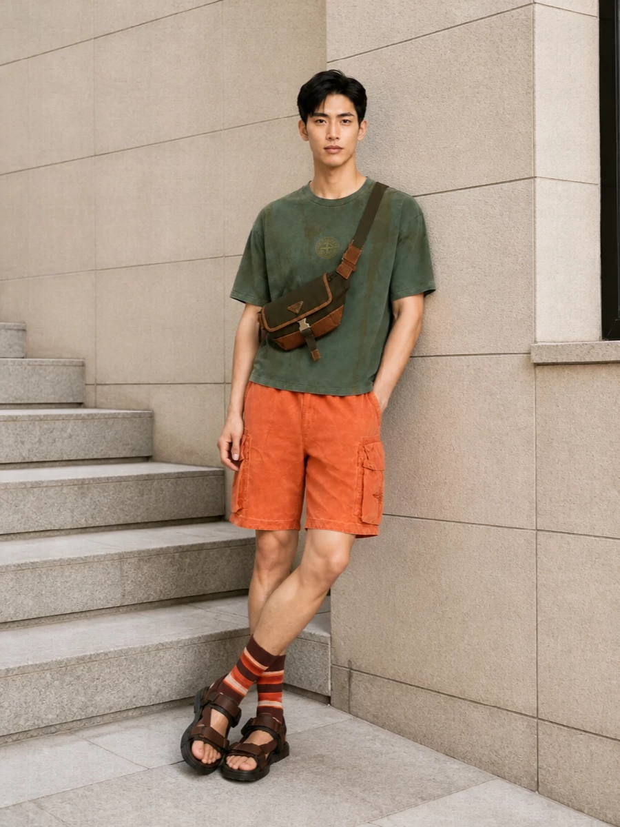 Stone island cargo shorts prada sandals outfit