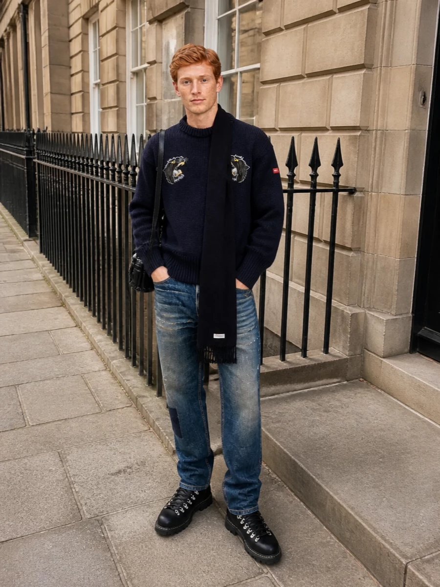 Junya denim navy knit hiking boots