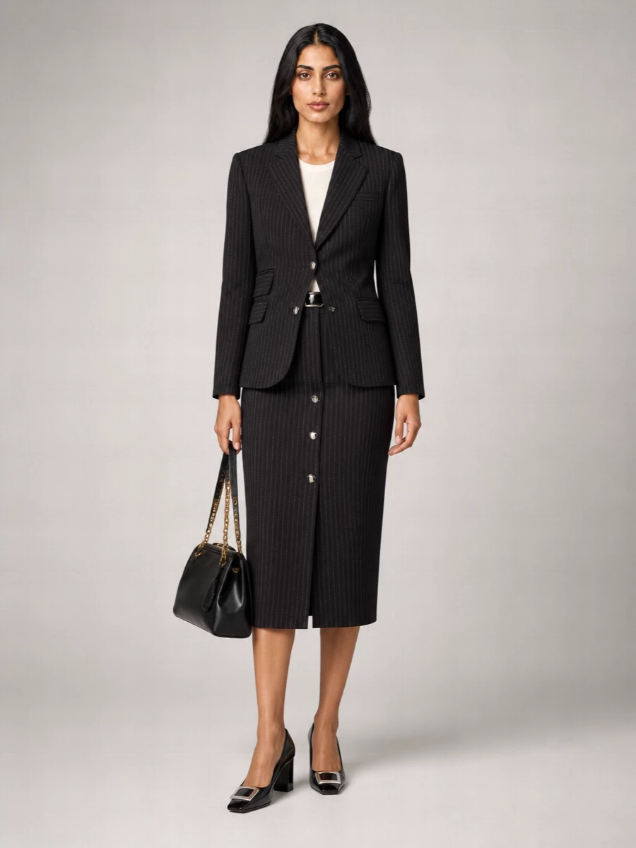 Elisabetta Franchi Wool Striped Suit Jacket