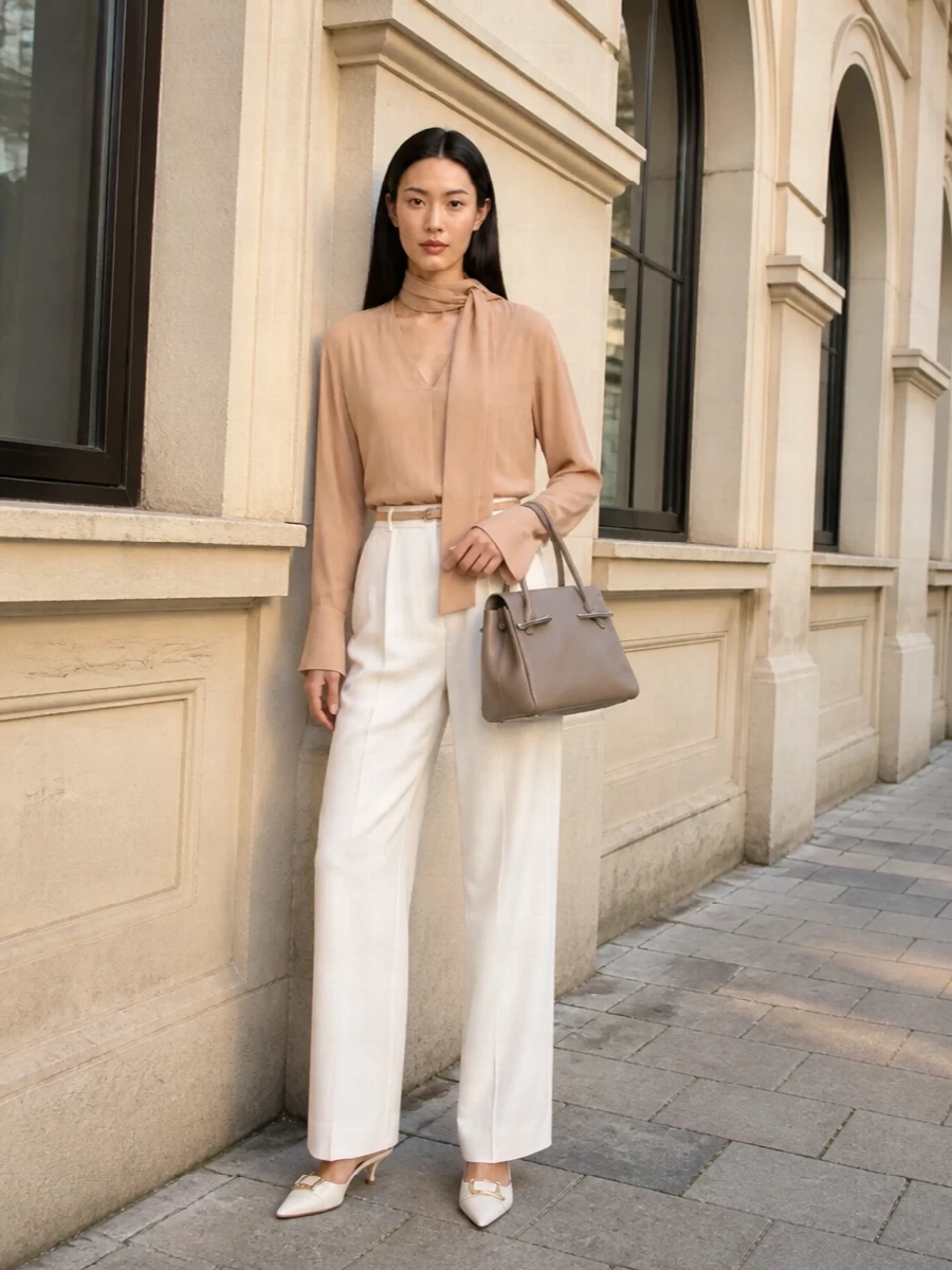 Givenchy ivory wide leg trousers nude blouse