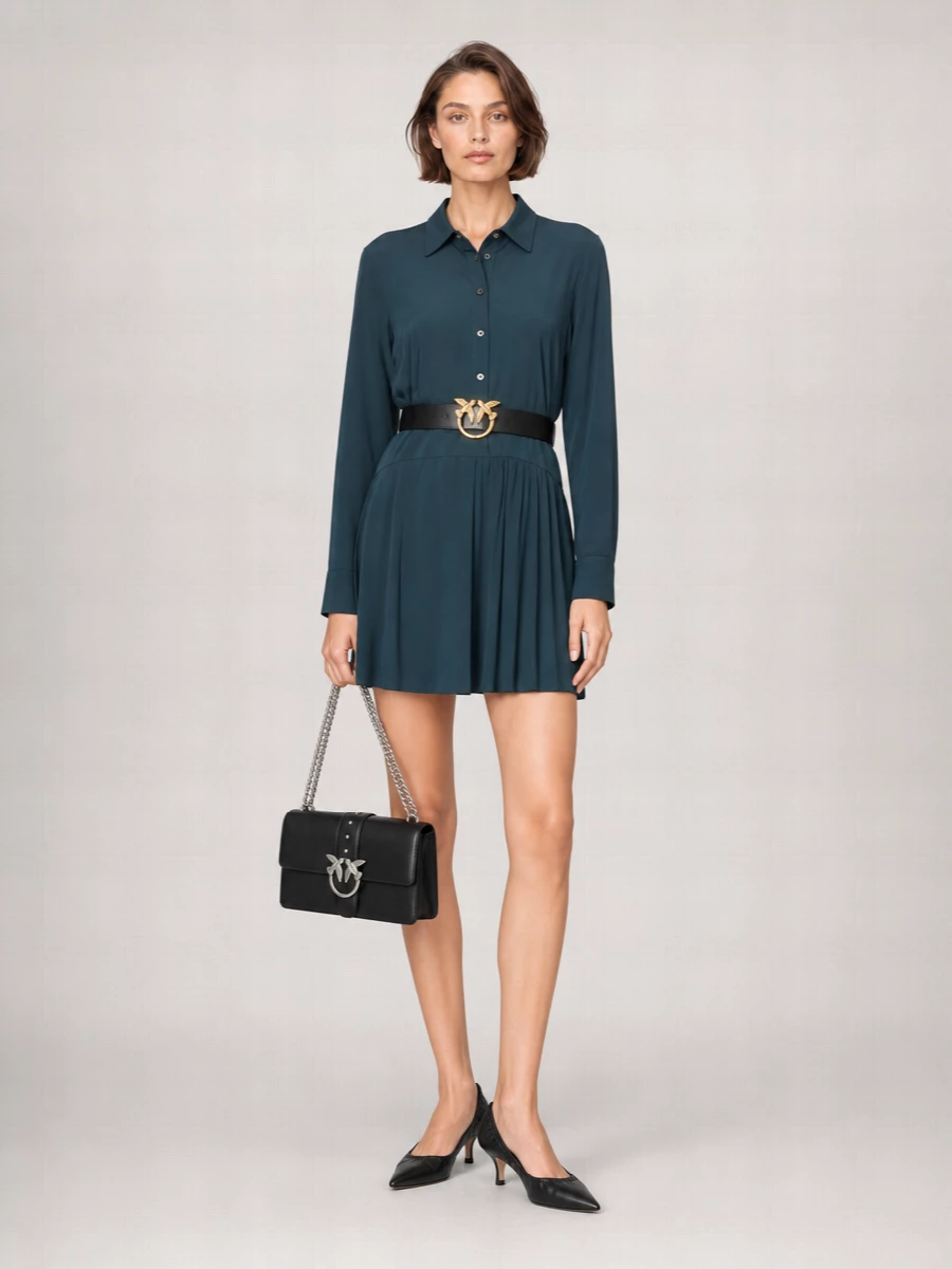 Pinko Belted Long-Sleeve Mini Dress