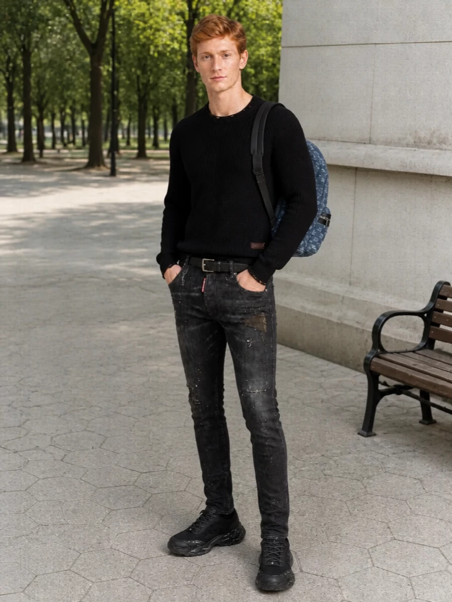 Dsquared2 distressed denim black knit chunky sneakers
