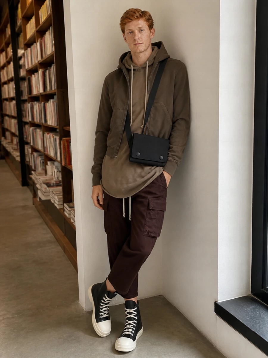 Rick owens drkshdw hoodie with cargo pants
