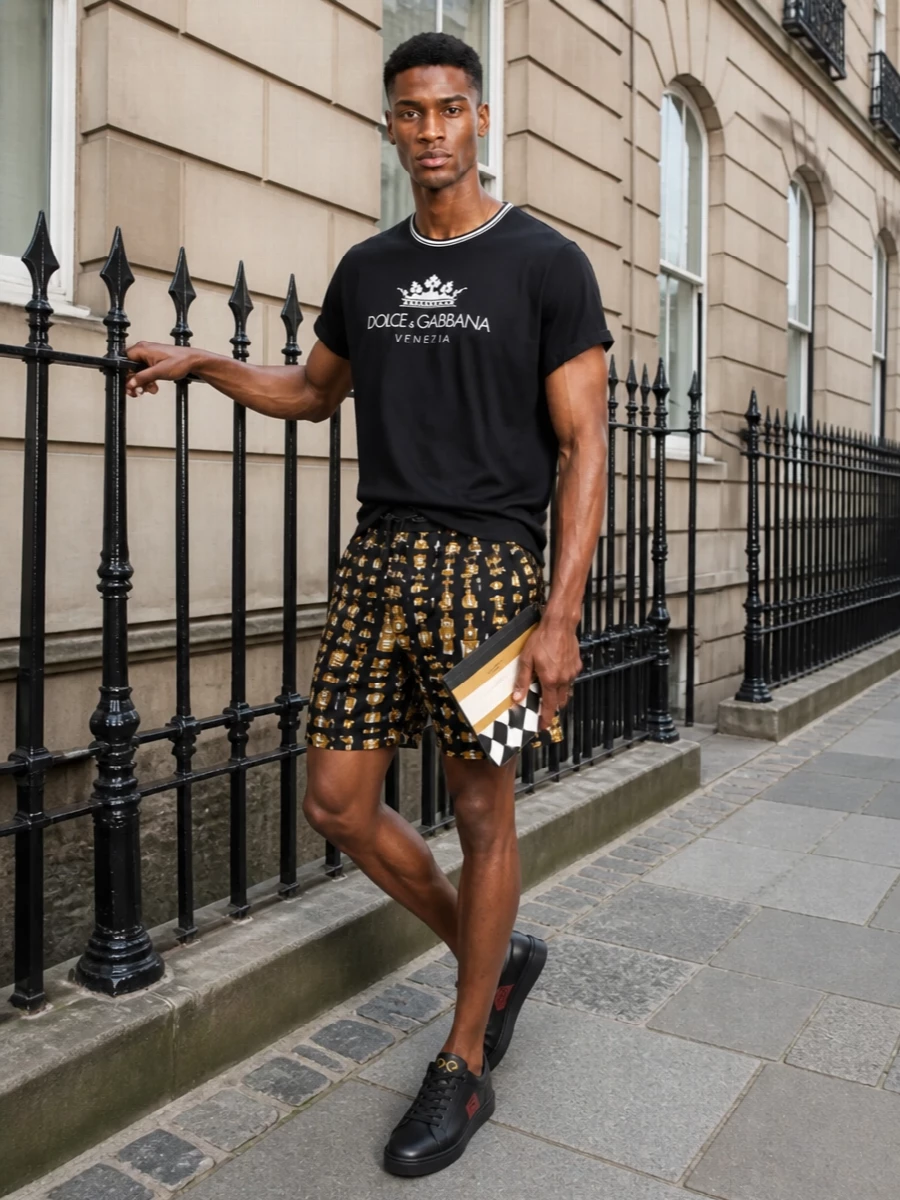 Dolce gabbana bar print shorts black logo tee