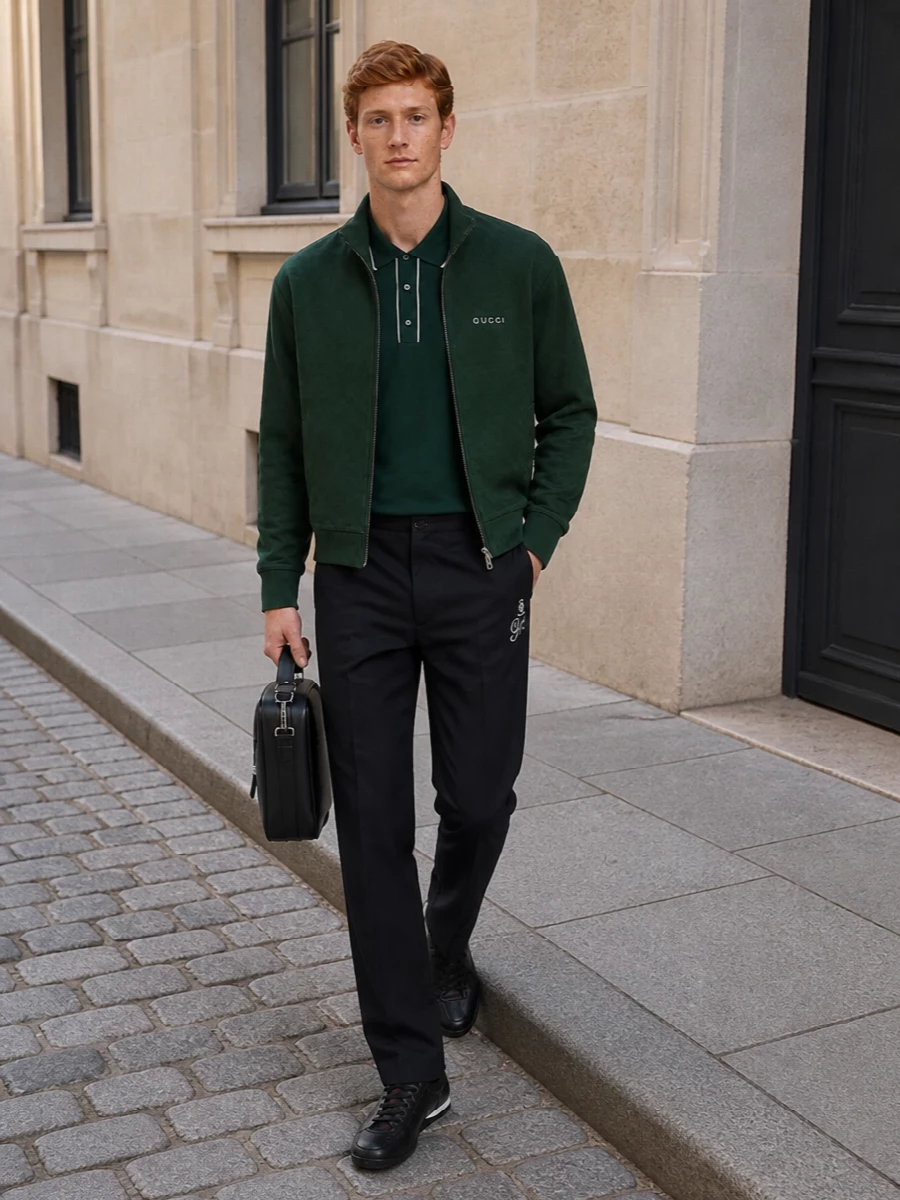 Gucci bomber jacket athleisure outfit men